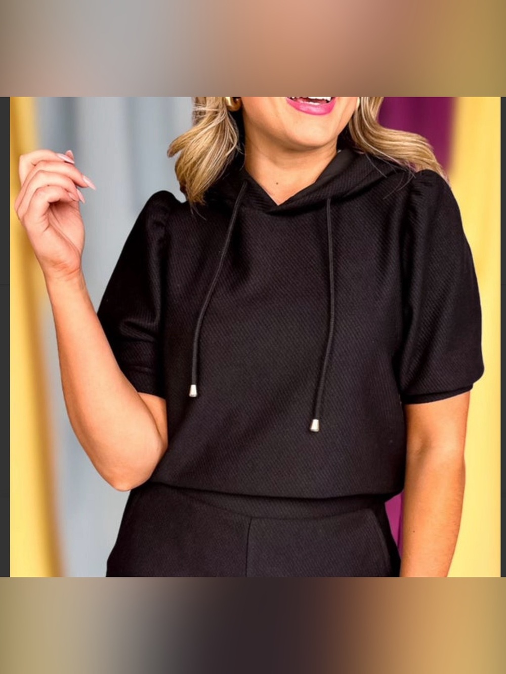 SSYS The Label. “Sophie” Short sleeve black  hoodie. Size XS. New without tags